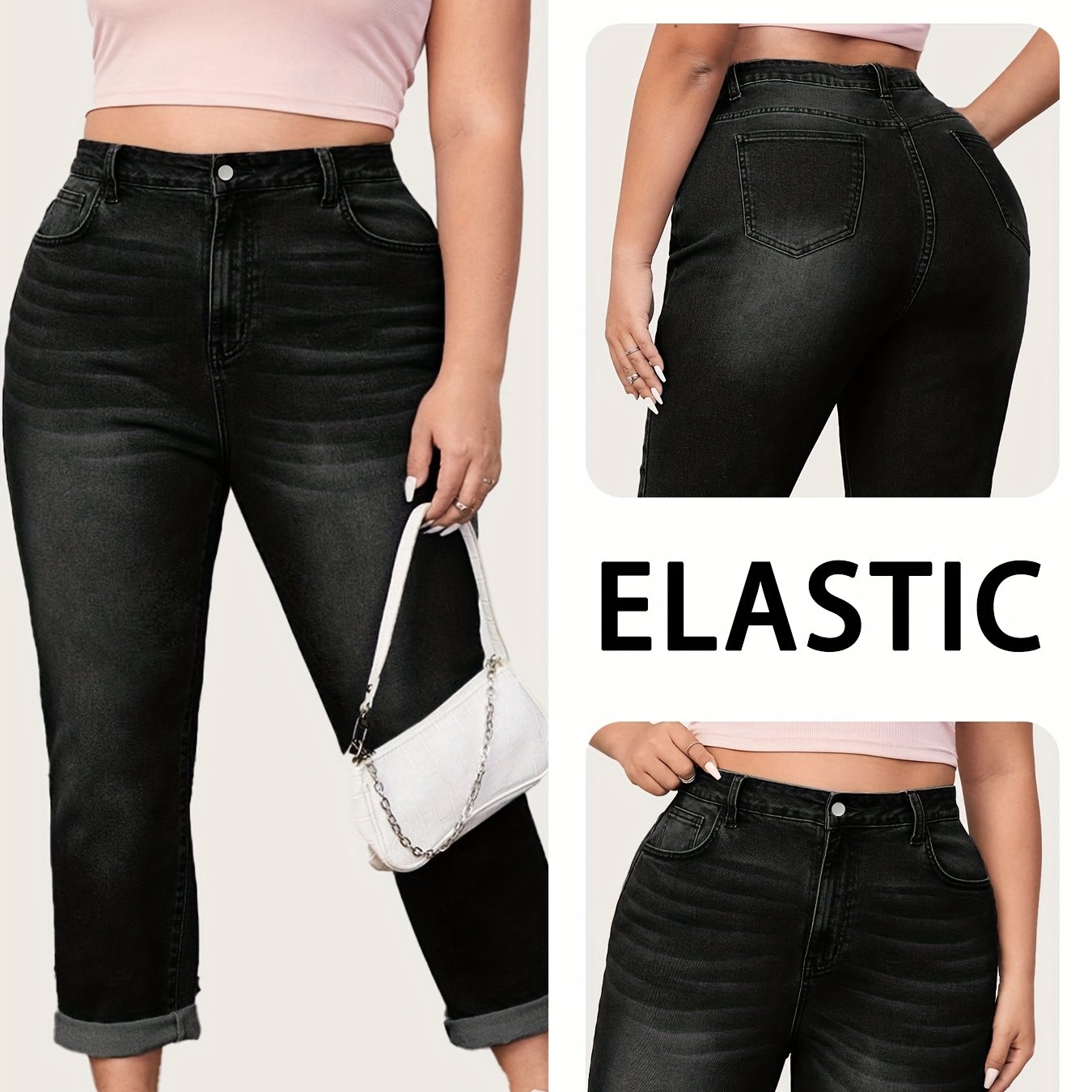 Ayollar uchun kundalik kengaytirilgan jinsilar, qora yuvilgan, tugma bilan yopiladigan, barcha mavsum uchun qulaylik