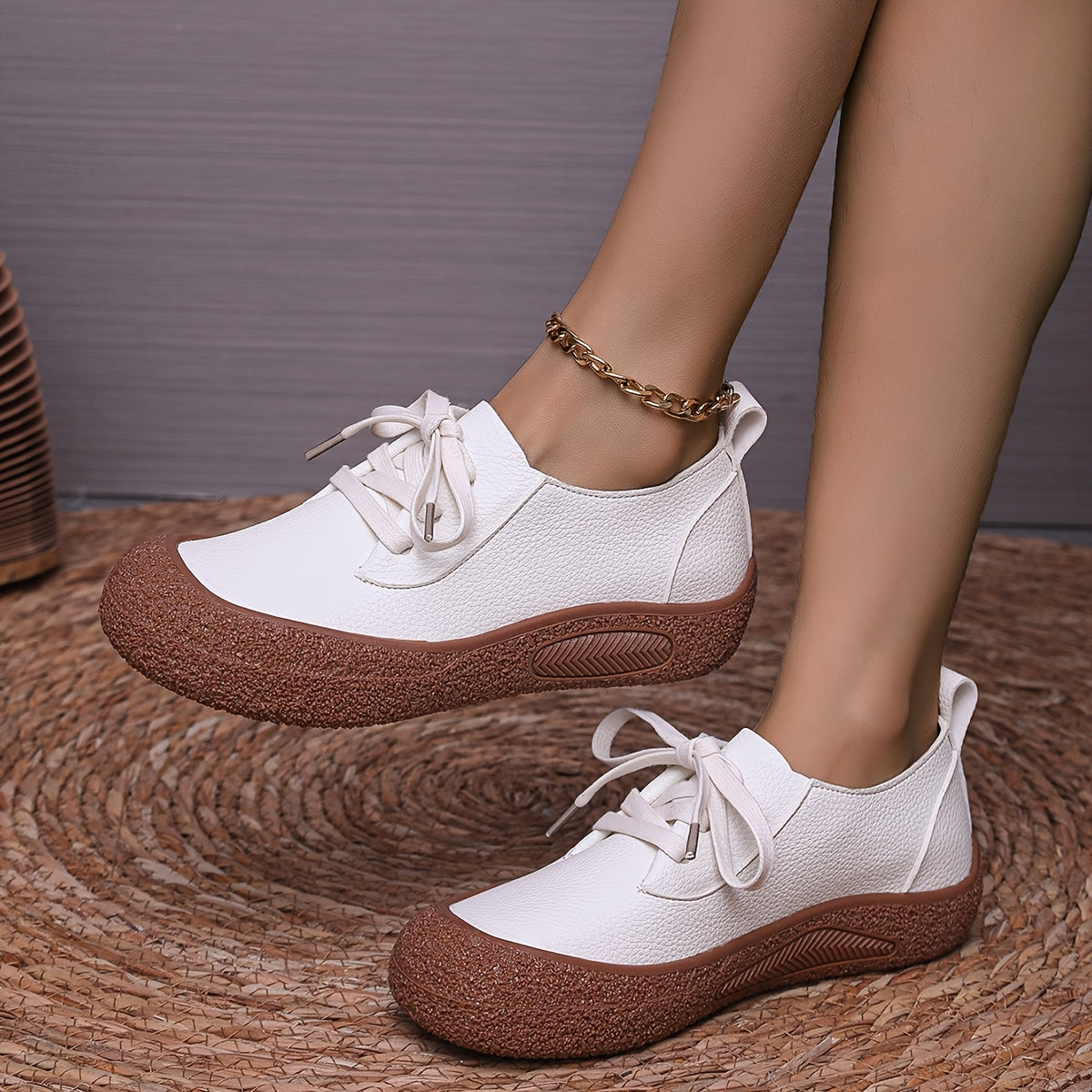 Women's Flat Shoes Leather-Style Casual Shoes Comfortable Red All-Season