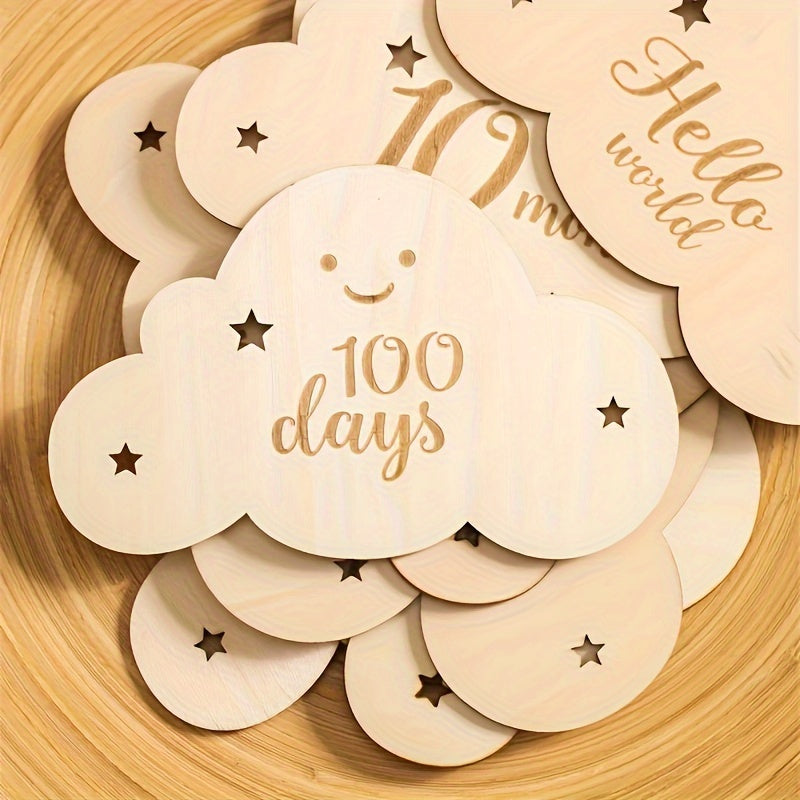 Baby Milestone Cloud Signs Set of 8 Wooden Baby Shower Gift