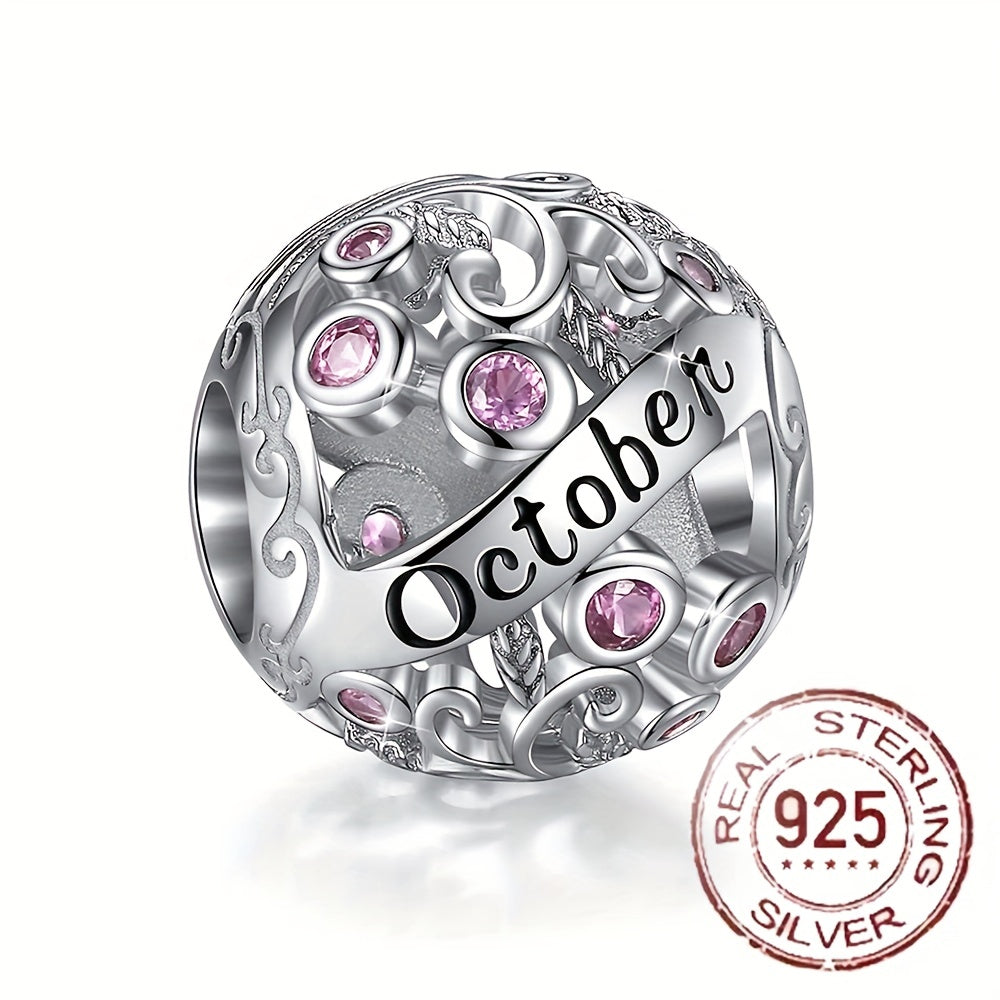 Sterling Silver Twelve Months Series Round Charm Beads for Bracelets and Necklaces