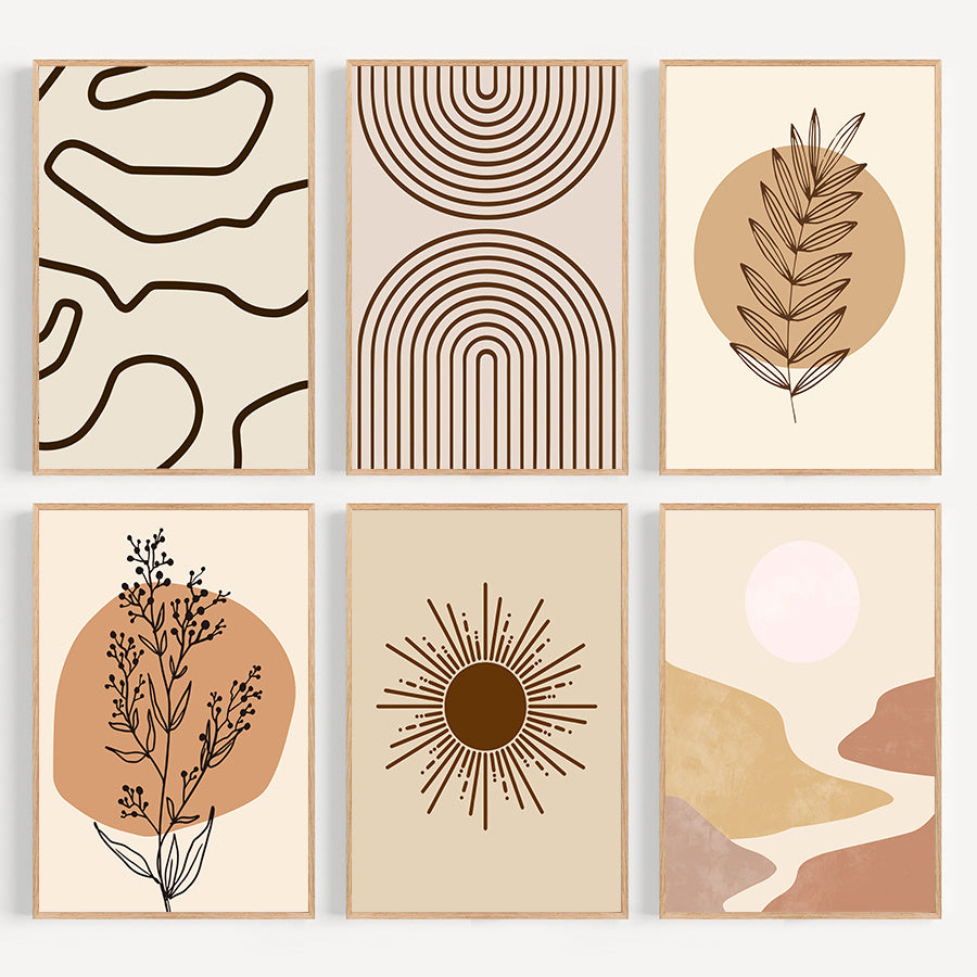 Set of 6 Boho Landscape Canvas Wall Art Prints 11.8x15.7 Inches for Living Room