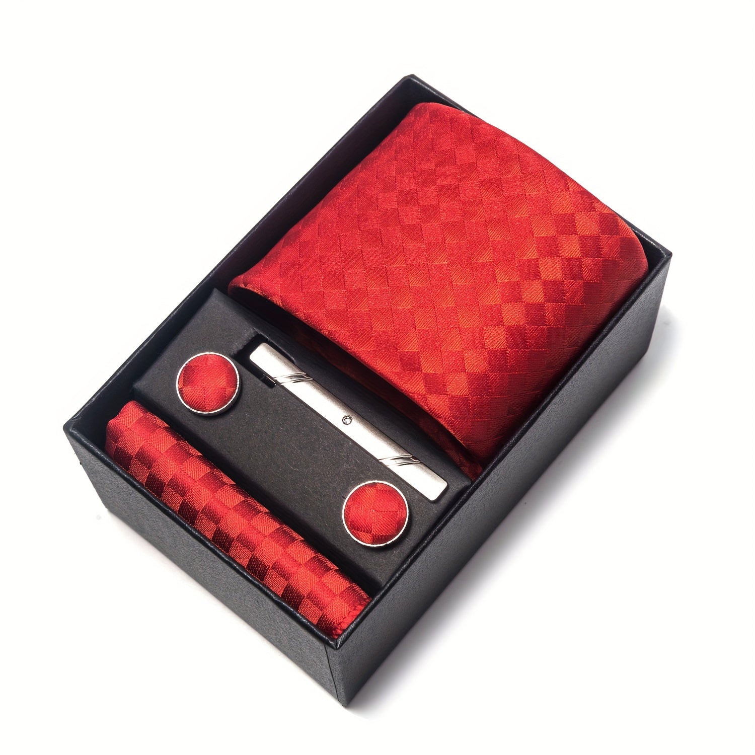 Men's Accessories Set Tie Pocket Square Cufflinks Necktie Gift Box for Celebration