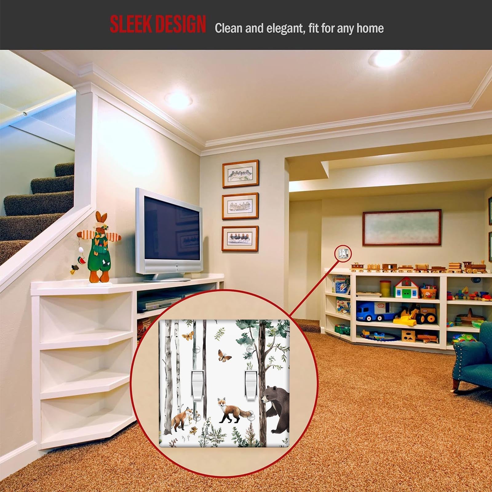 Forest Wildlife Switch Cover with Bear, Moose, Deer, Fox Designs for Home Decor