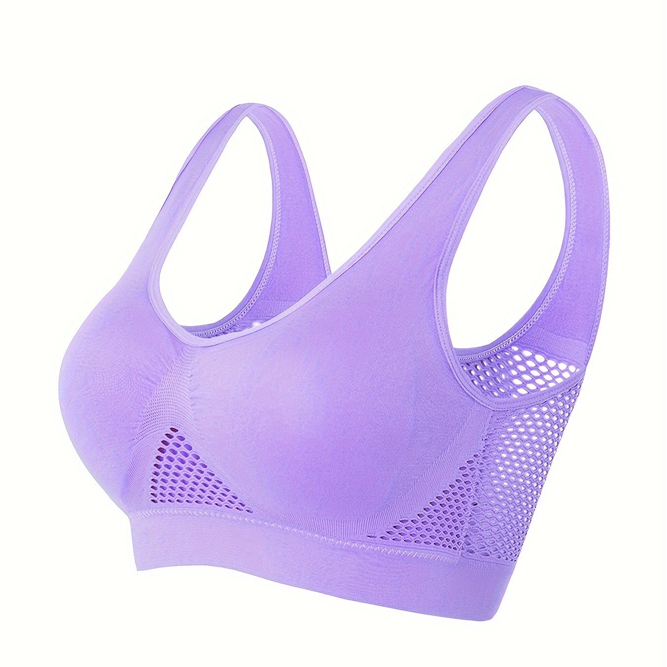 Plus Size Women's Breathable Mesh Wireless Padded Sports Bra Light Pink