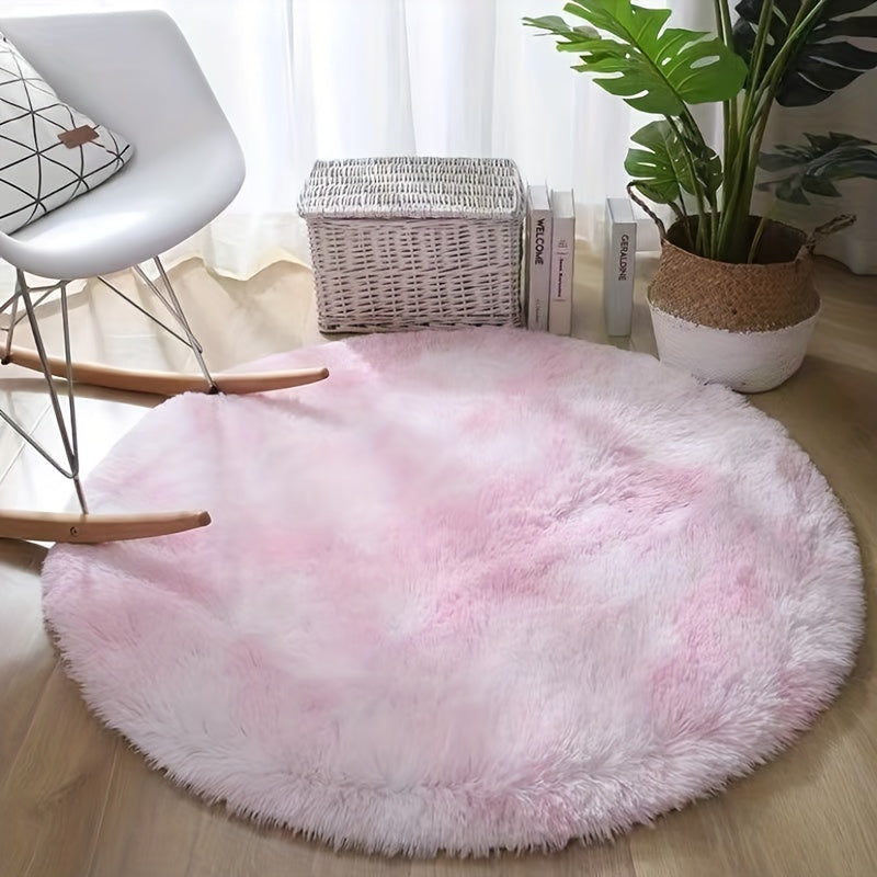 Soft Fluffy Tie-Dye Round Mat 3cm Thick Velvet for Living Room and Bedroom