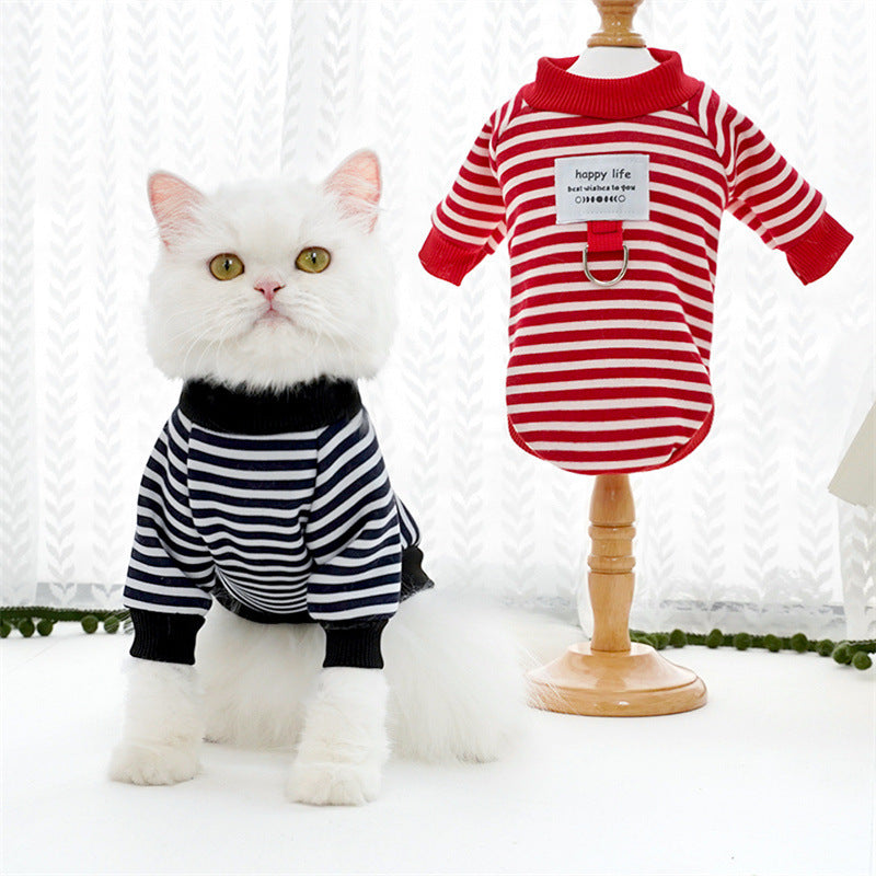 Warm Striped Pet Sweater for Small to Medium Dogs and Cats All-Season Pullover Polyester