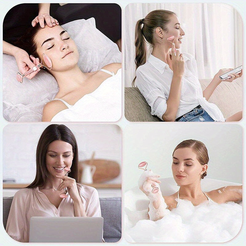 Pink Resin Facial Massage Tool Set with Scraping and Roller for Relaxation