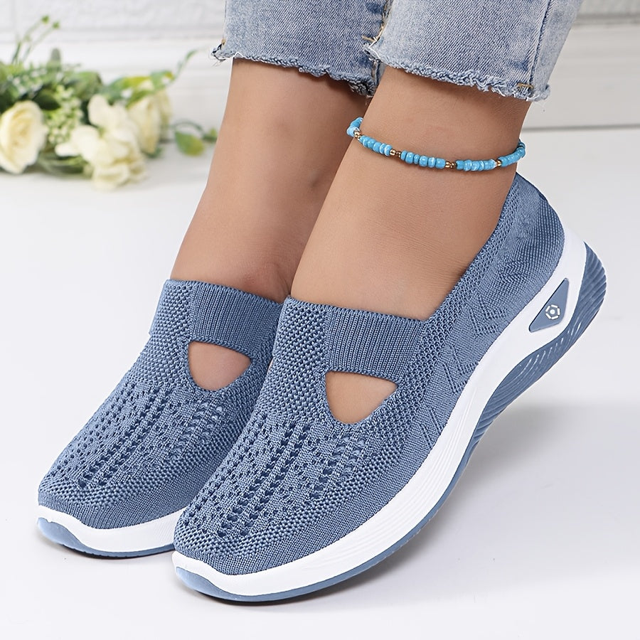 Women's Breathable Knitted Lace-Up Sneakers All-Season Low Top Fabric Shoes