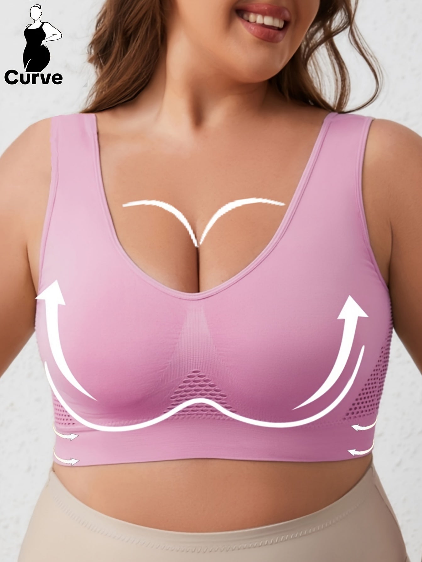 Plus Size Womens Seamless Sports Bra Double-Layer Shock-Absorbing Breathable Yoga Running Top