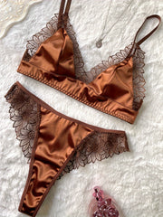 Lingerie Set with Embroidered Coffee Color and Luxurious Fabric