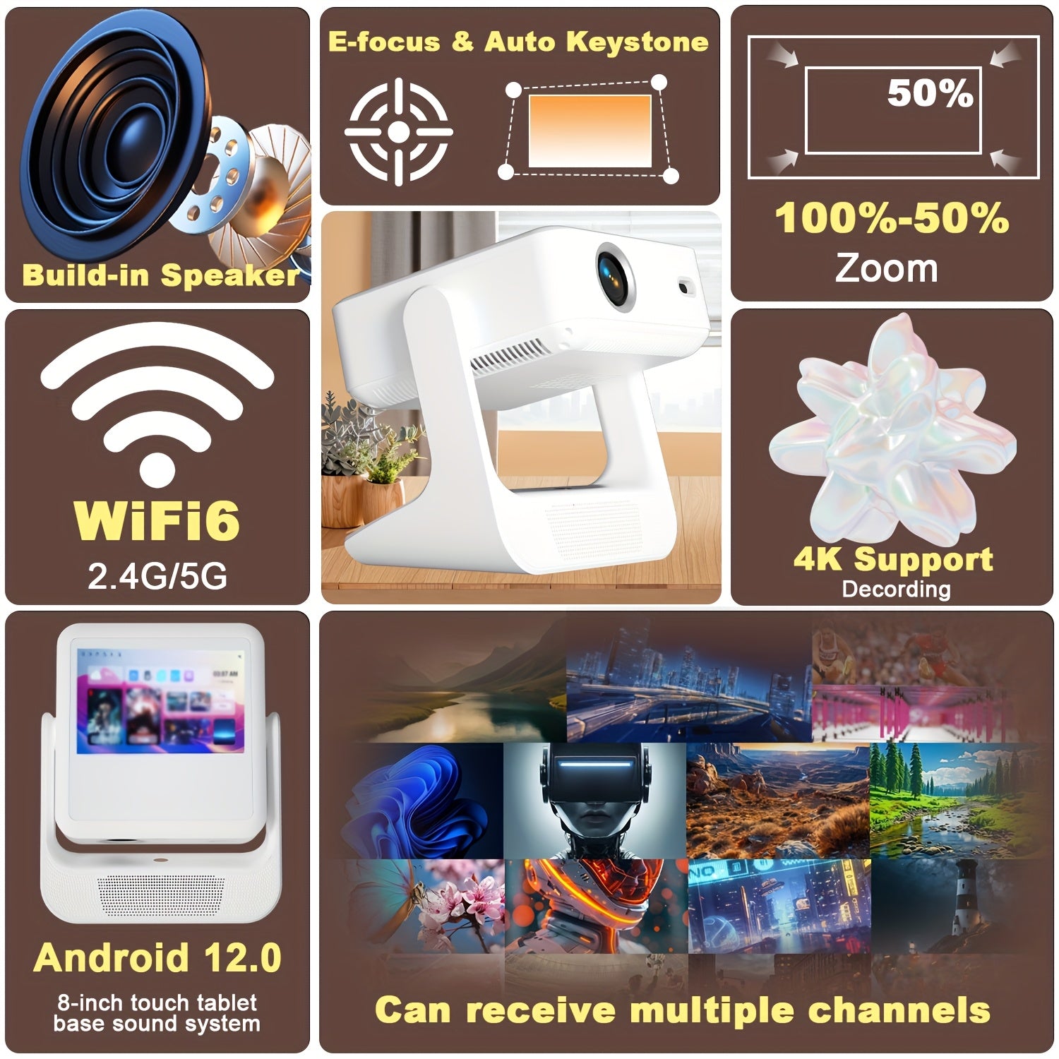 Full HD Portable Smart Projector with Touch Screen 4K Support for Home Use