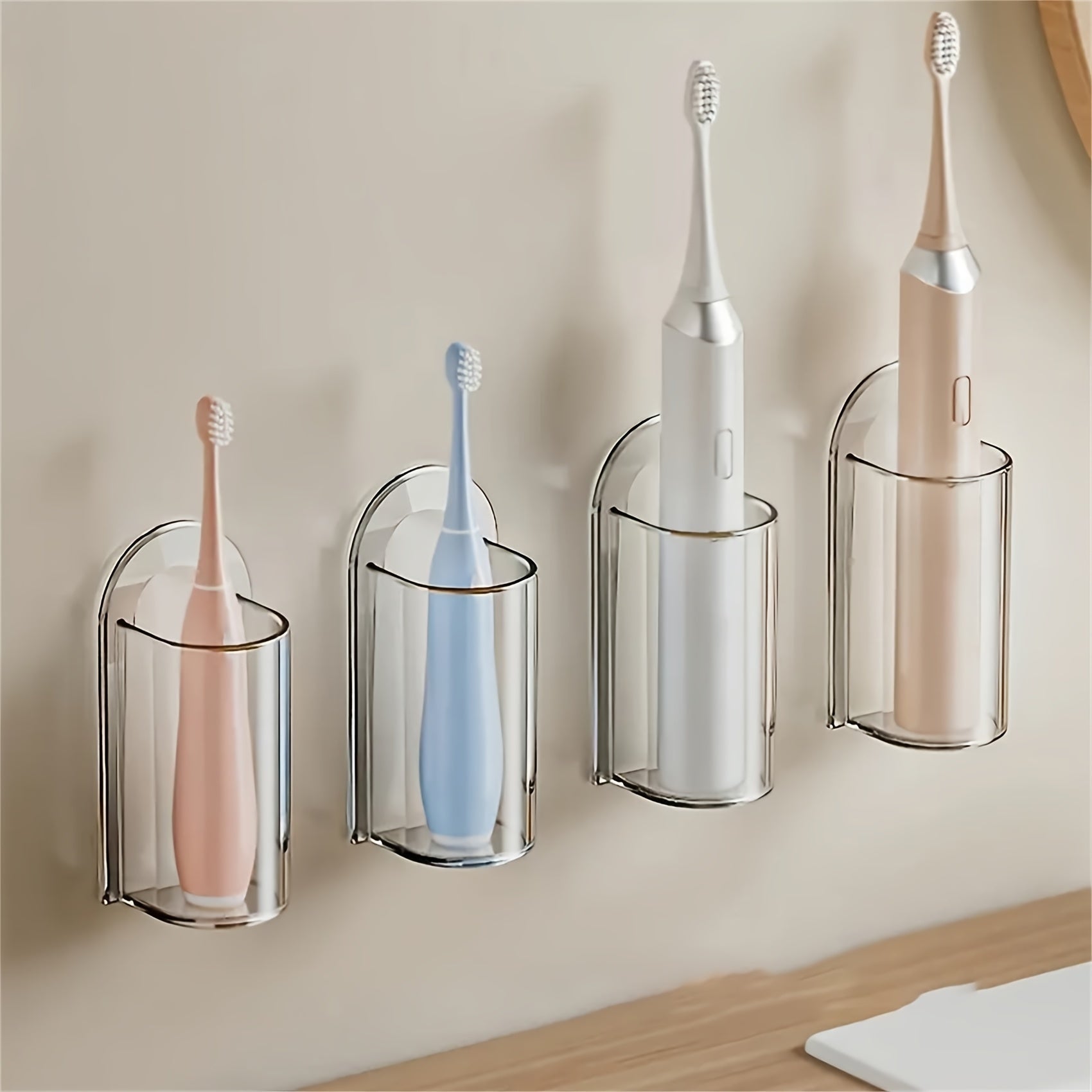 Porta cepillos de dientes de pared de acrílico autoadhesivo, organizador transparente para baño