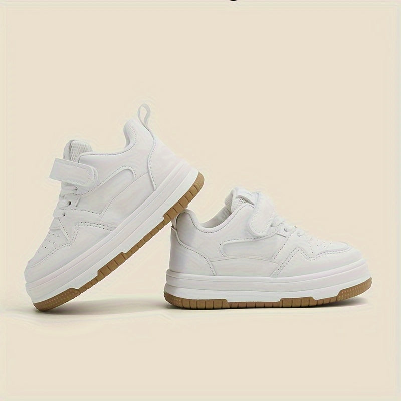 14 yoshgacha bo'lgan o'g'il va qizlar uchun mustahkam rangli pastki krossovkalar, sozlanadigan tasma yopilishi, PU yuqori qismi, mato astar va mustahkam kauchuk taglik bilan. Kundalik kiyish va maktab uchun ideal, oq rangda.