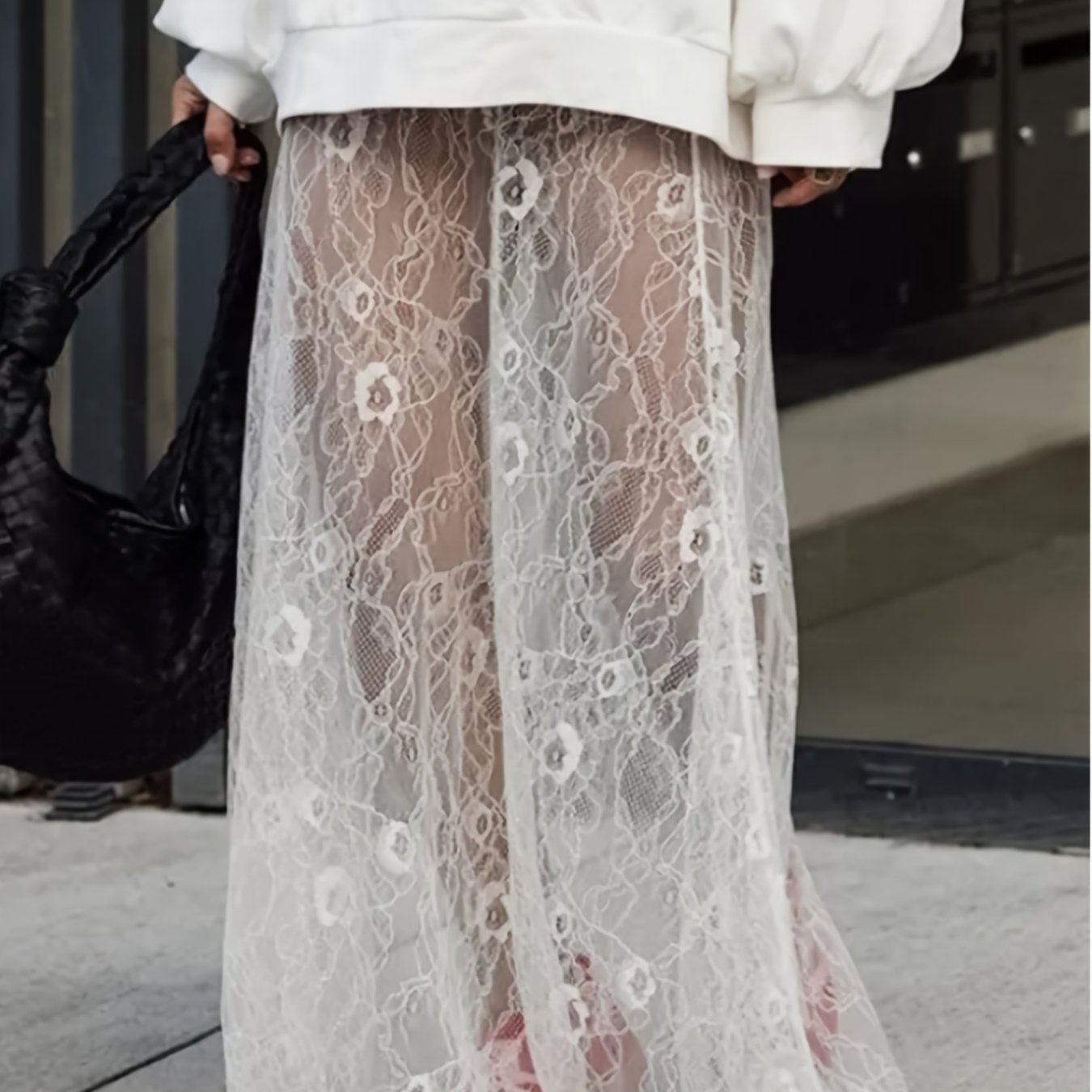 Women's Lace Culottes White Floral Asymmetrical Stretchy All-Season Pants