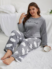Women's Flannel Velvet Pajama Set Fall Winter Warm Loose Home Wear