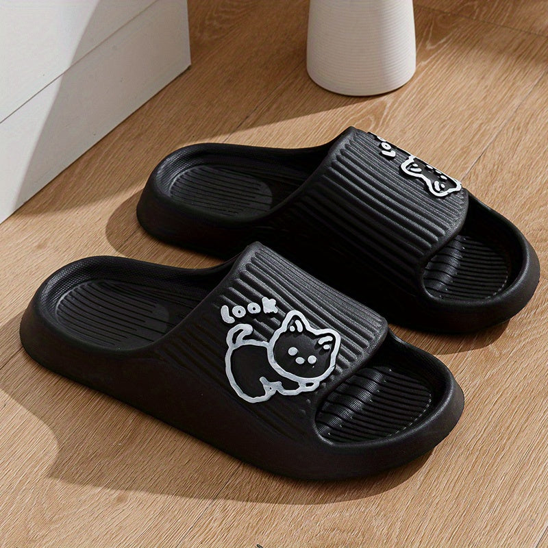 Women's Cat Pattern Open Toe Slides Soft Sole Indoor Shoes