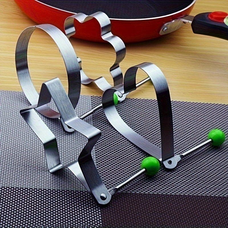 Set of 4 Stainless Steel Egg Rings with Adjustable Handle for Pancakes and Sandwiches