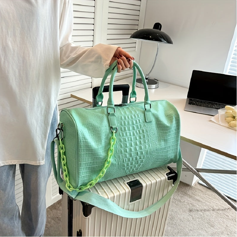 Crocodile Embossed Sports Bag Large Capacity Lightweight Duffle with Shoulder Strap