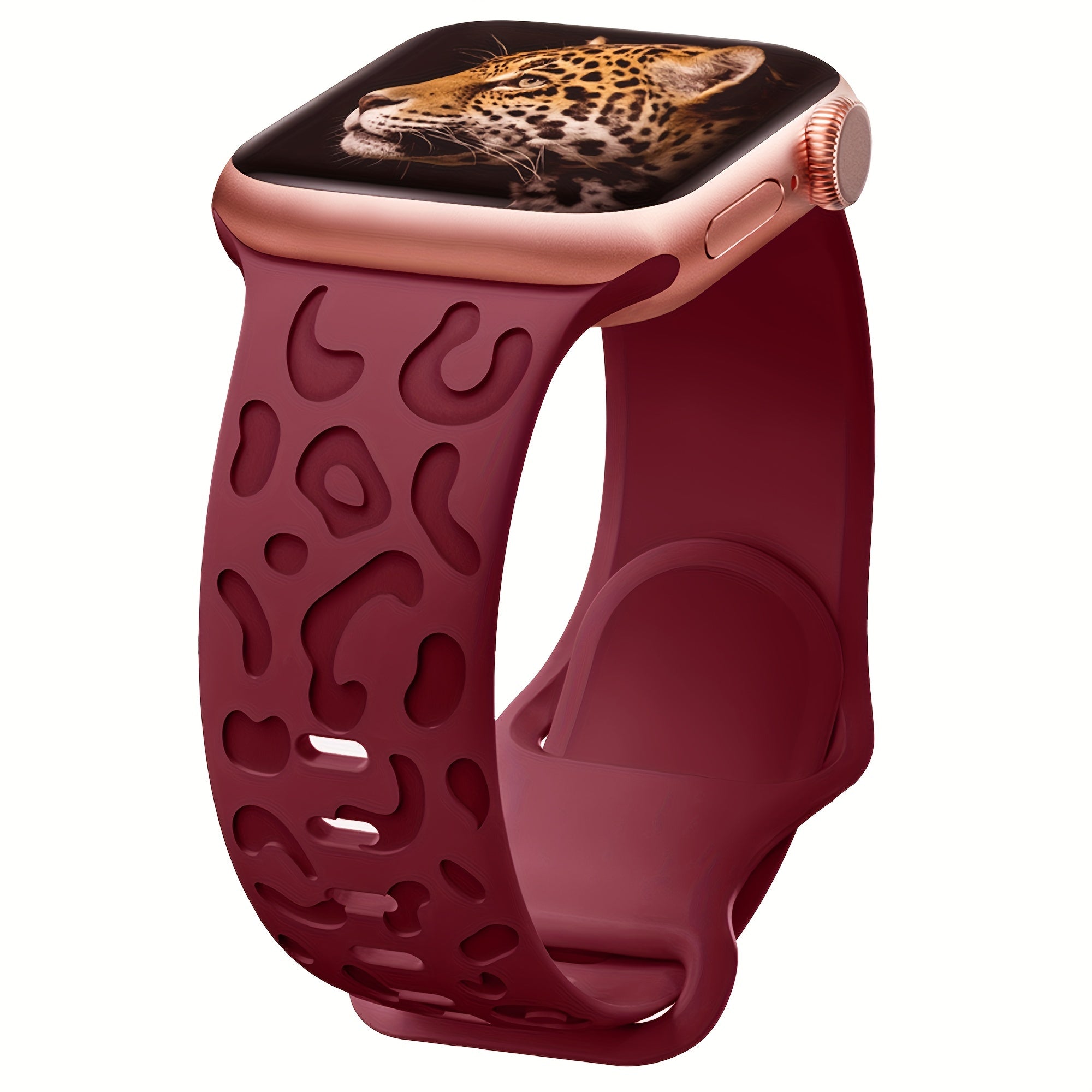 Waterproof Silicone Watch Band for IWatch Series 8 7 6 5 4 3 2 SE Leopard Engraved