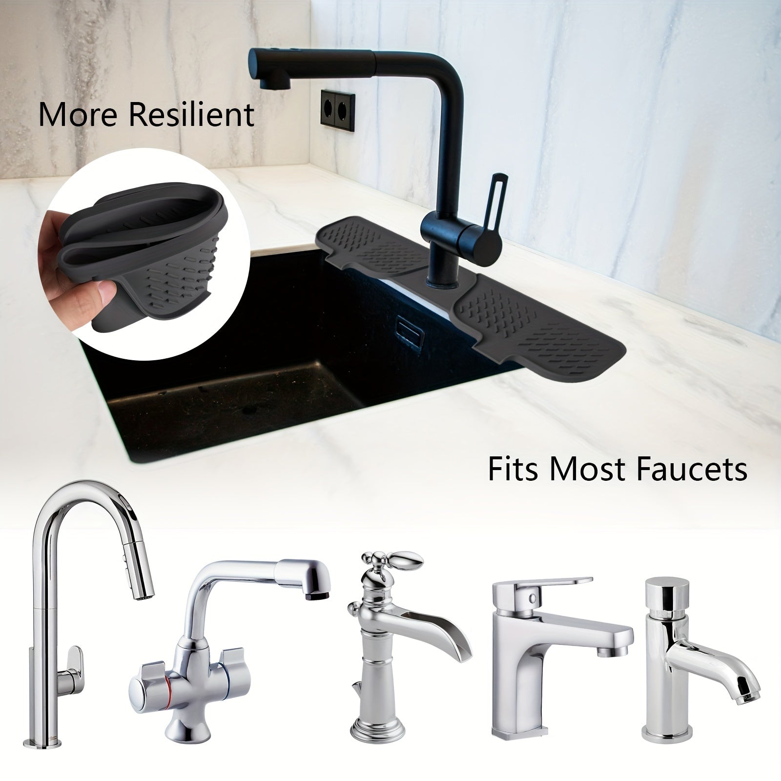 Silicone Sink Accessories Set Including Splash Pad Faucet Pad Drain Pad and Handle Drip Tray for Kitchen and Bathroom