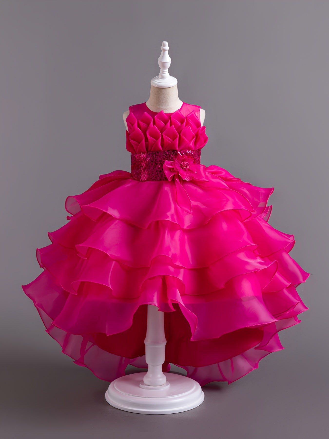 Girls Sequin Cake-Style Dress for Performance Weddings Graduation Princess Fluffy Toddler