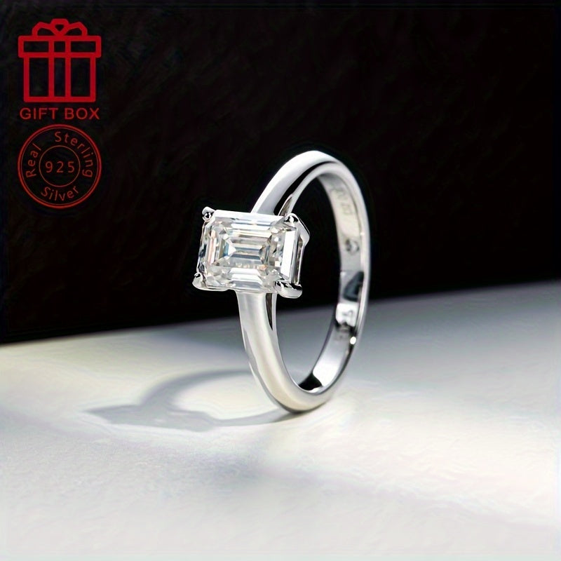 Sterling Silver 2CT Emerald Cut Moissanite Engagement Ring for Her