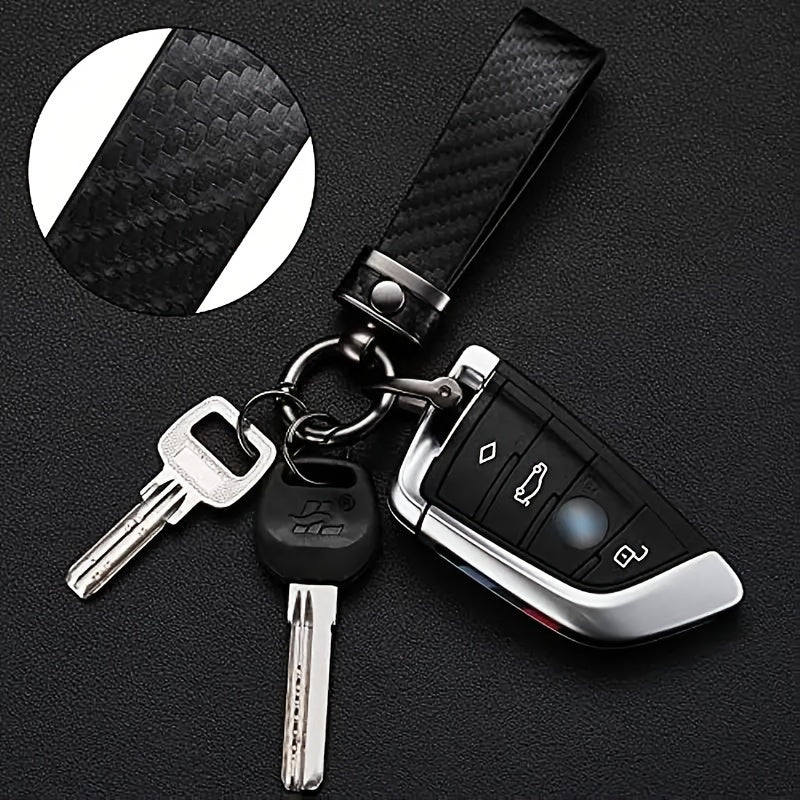 Car Keychain Carbon Fiber Leather Keyring for Men and Women