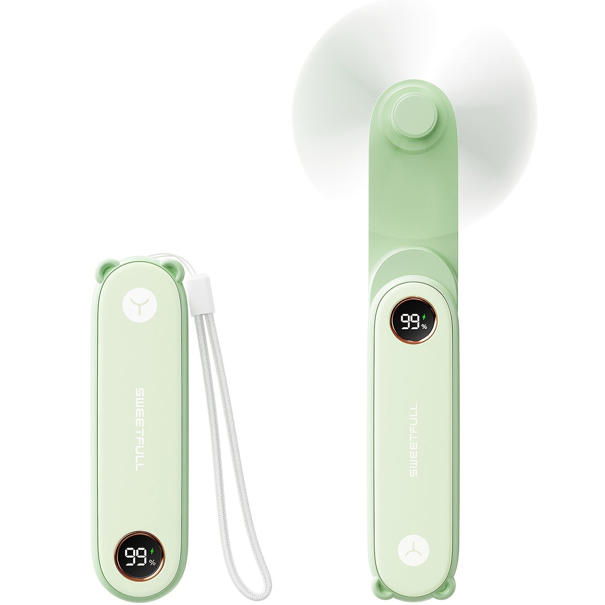 Mini Handheld USB Rechargeable Fan with LED Display and Flashlight, Portable Foldable Personal Fan