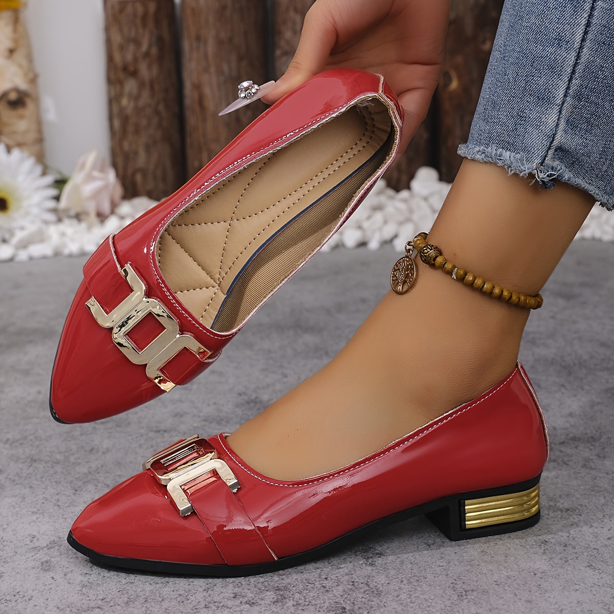 Women’s Slip-On Loafers White Metallic Accent Cushioned Sole Dress Casual