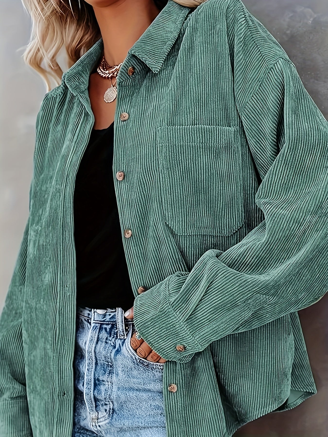 Women's Corduroy Shirt Long Sleeve Casual Button-Up Blouse