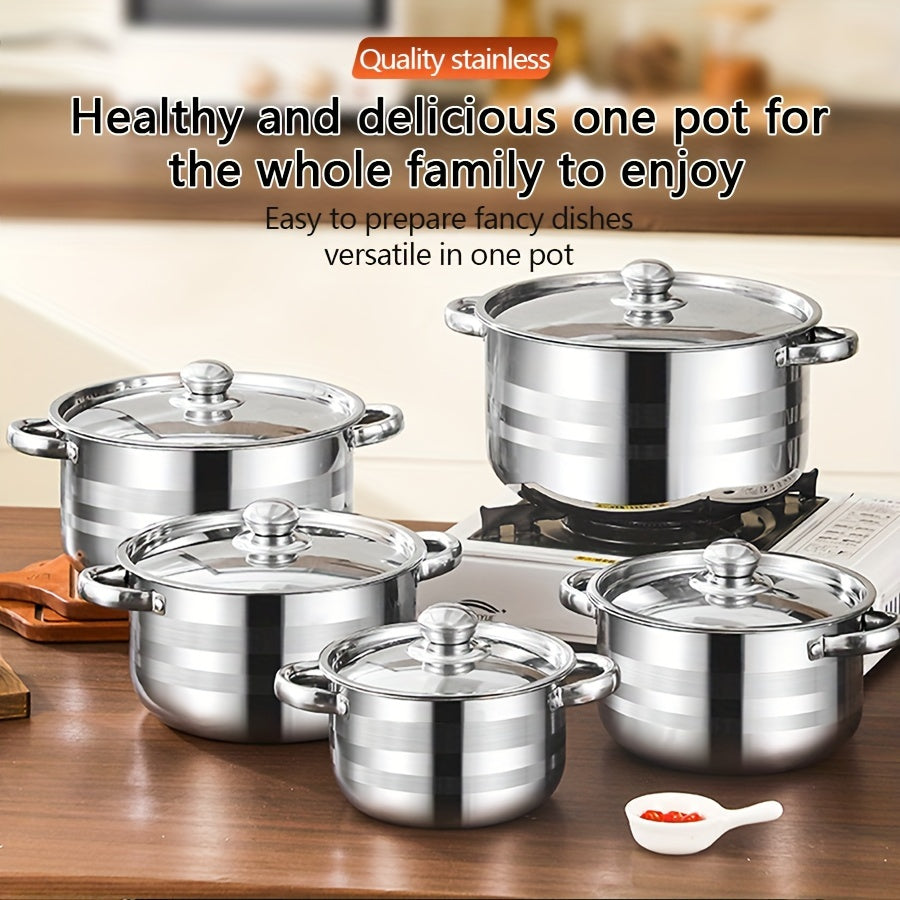 Set of 10 Stainless Steel Cookware Pots with Lids for Home and Camping