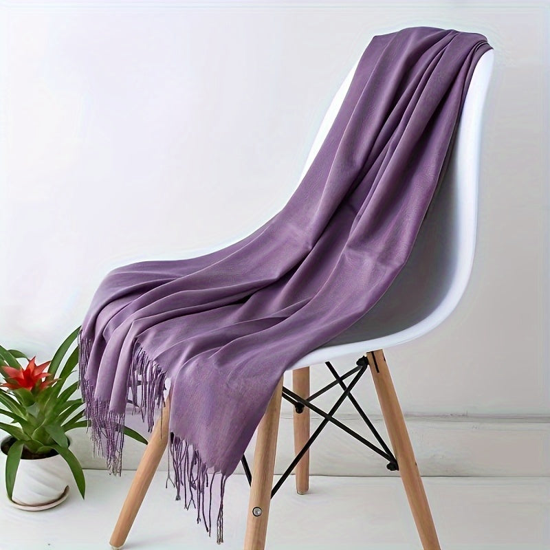 Women’s Tassel Scarf Solid Color Soft Polyester Cozy Windproof Wrap