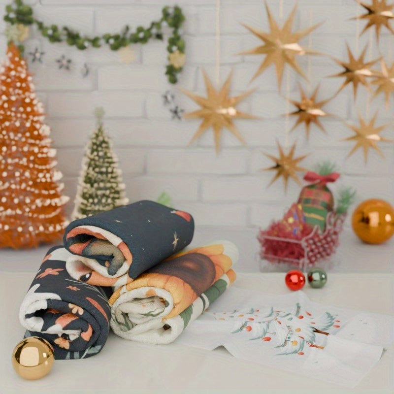 Set of 4 Winter Holiday Kitchen Towels 45x66 cm Snowmen Snowflakes Deer