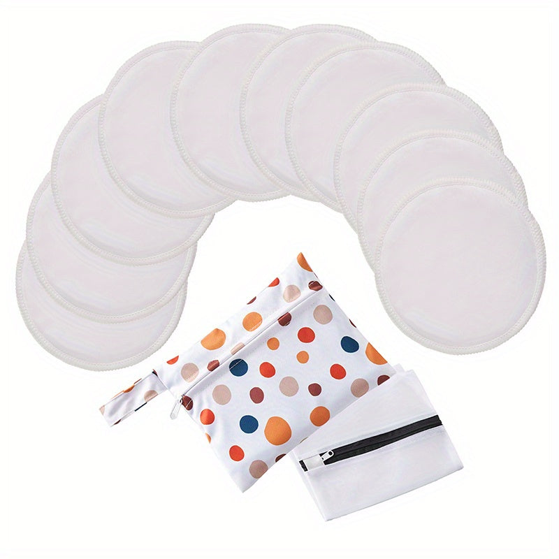 Large Organic Bamboo Nursing Pads Set 10 Washable Breast Pads with Wet Bag