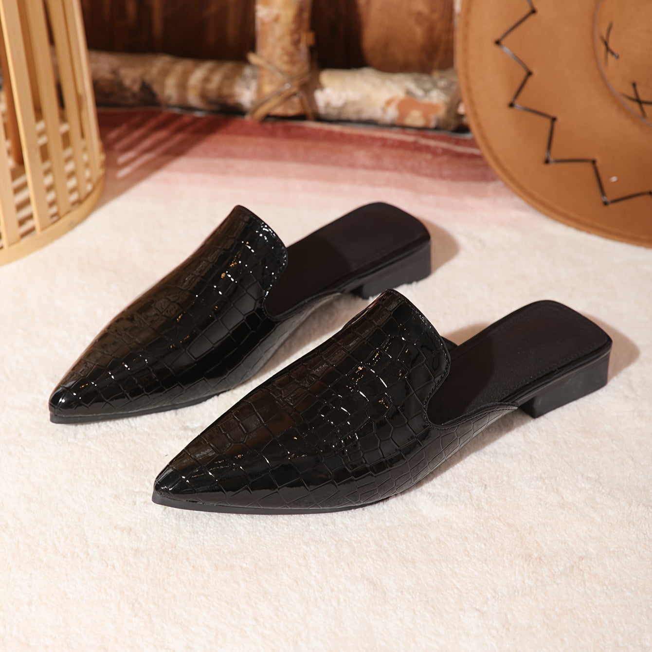 Women's Pointed Toe Mules Flat Shoes Slip-On Backless Loafers
