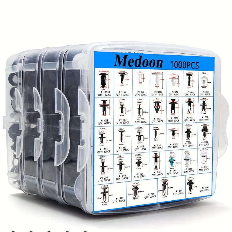 Car Retainer Clips Assortment 1000pcs PP Material Universal Fit with Screws