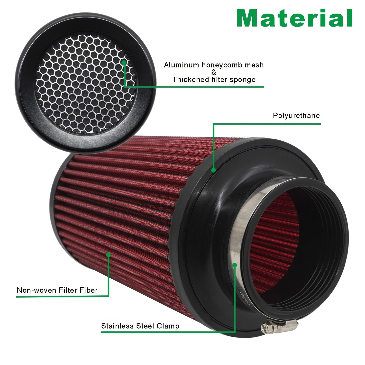Universal Fit Air Filter Cartridge High Flow Polyester 76MM 90MM 101MM