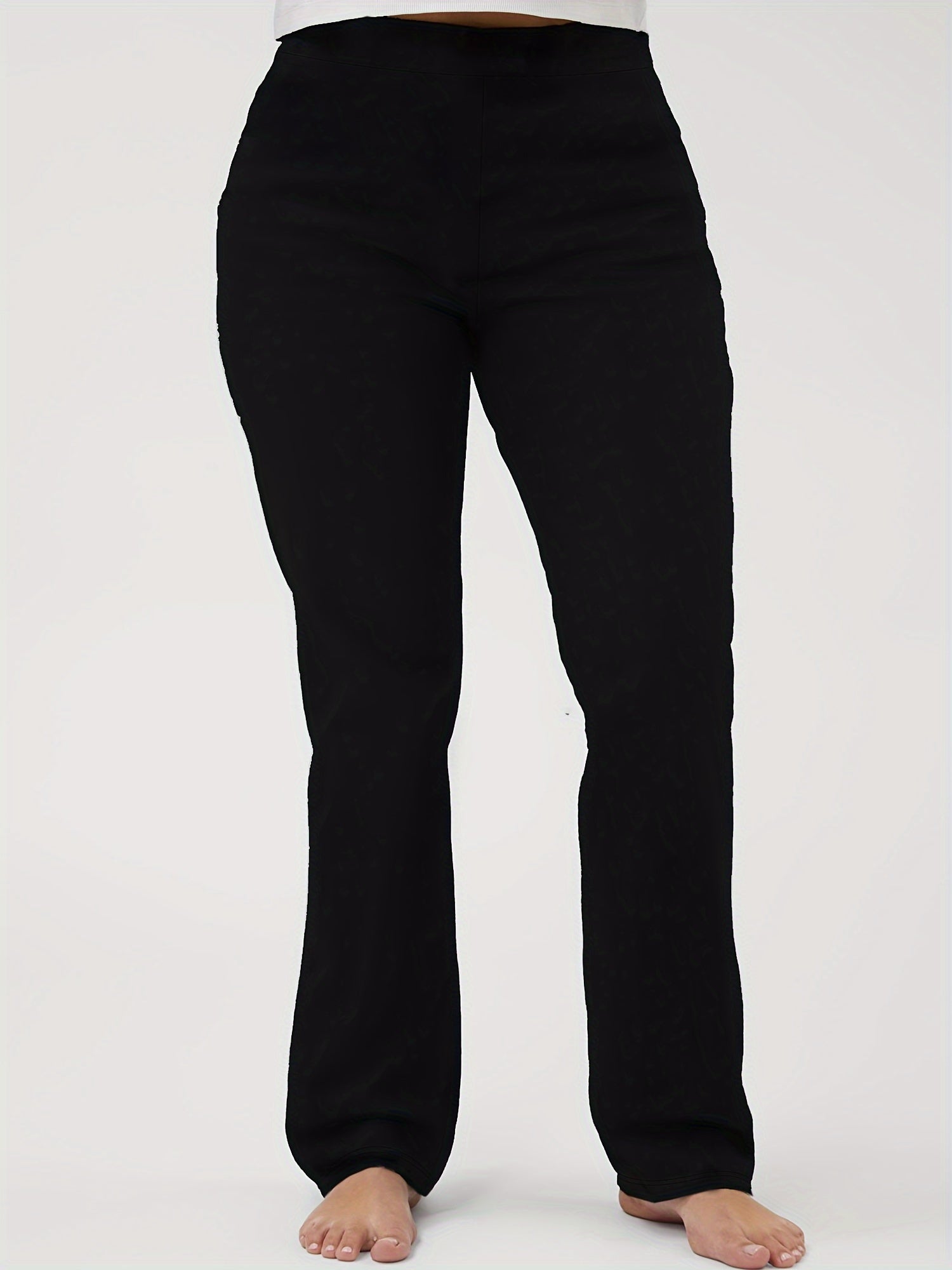 Plus Size Polyester Straight Leg Pants Solid Color Long Length Spring Fall