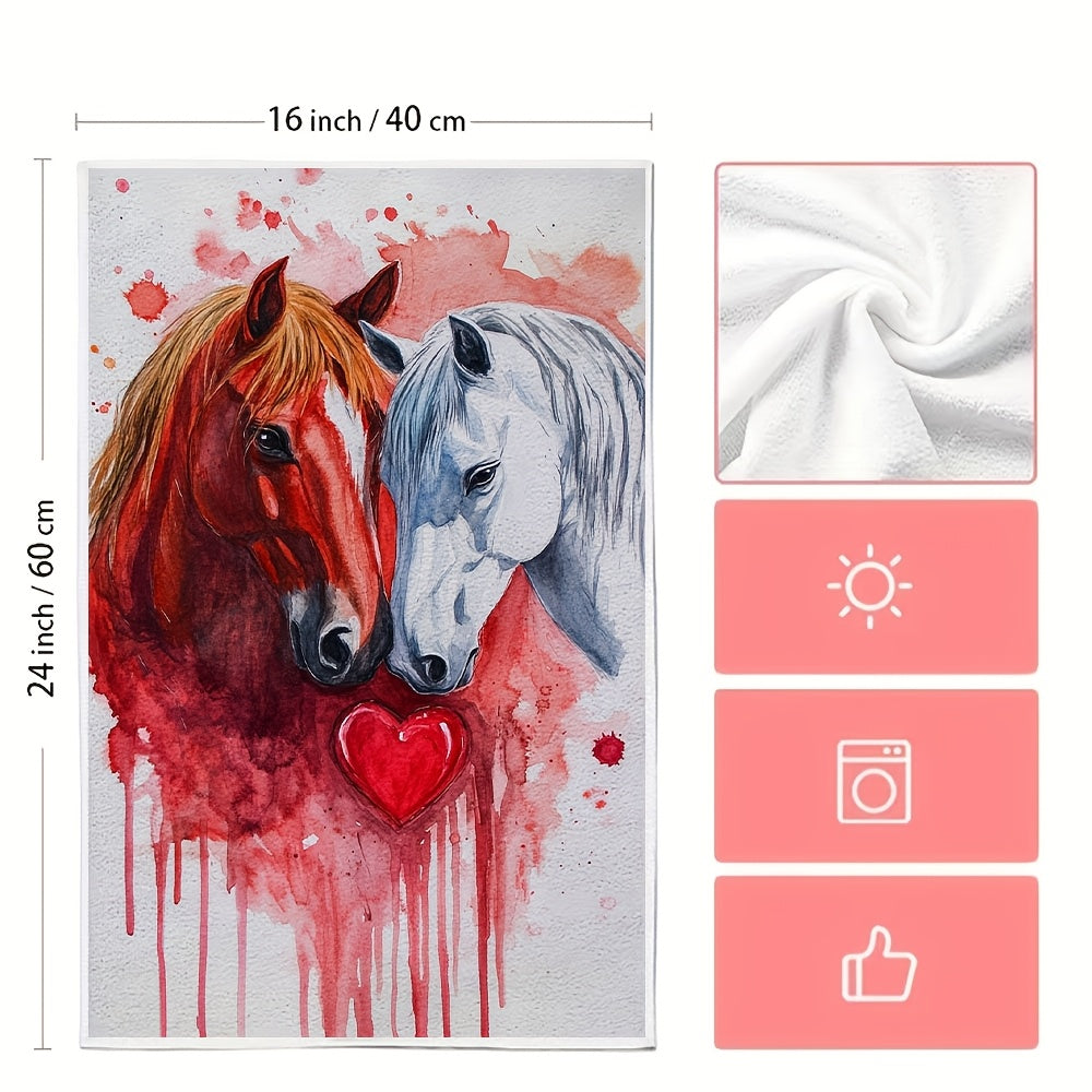 Pack de 2 toallas de cocina con motivo de San Valentín y caballos, suaves, absorbentes, 16x24 pulgadas