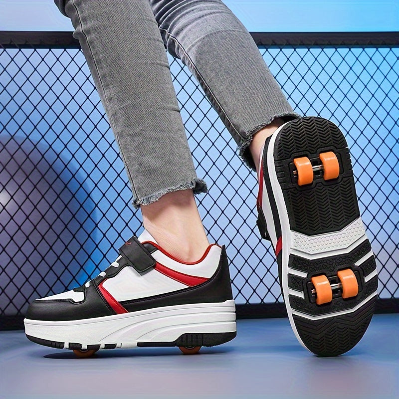 Boys Low Top Skate Shoes with Removable Roller Skates Breathable Lightweight Non Slip All Season