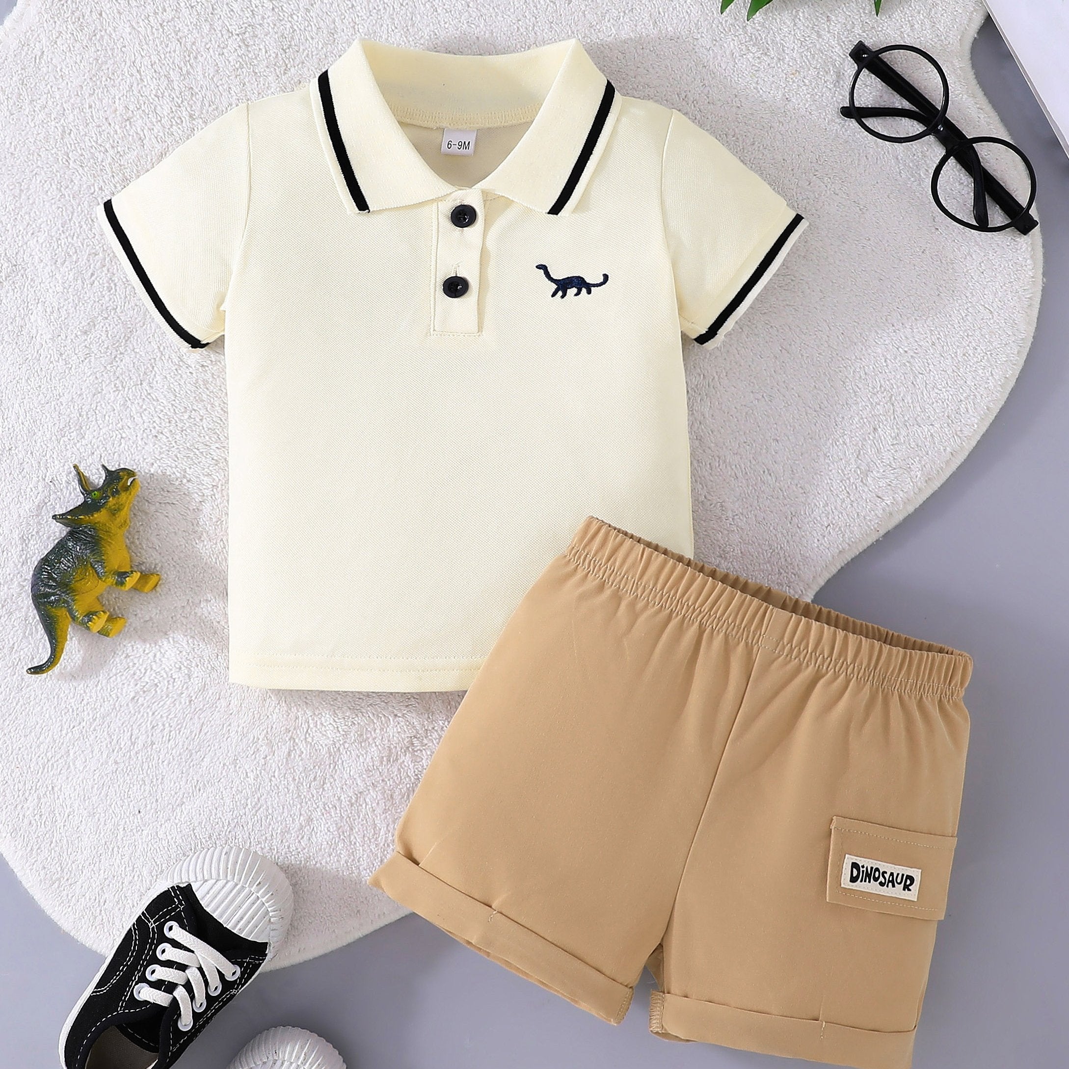 Boys Summer Dinosaur Shirt and Shorts Set Polyester Casual Outdoor Clothing