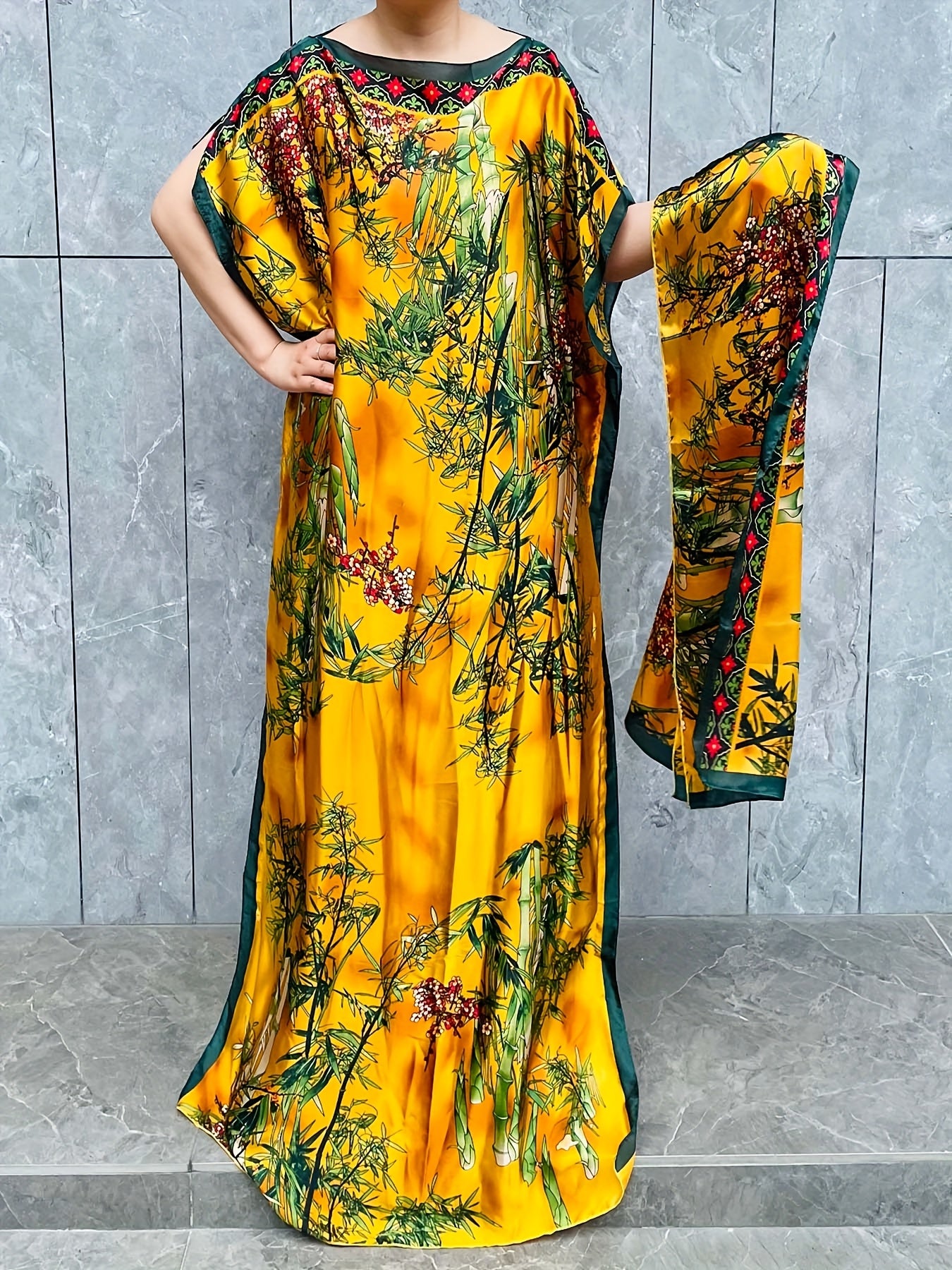 Women's Plus Size Floral Print Kaftan Dress with Short Sleeves