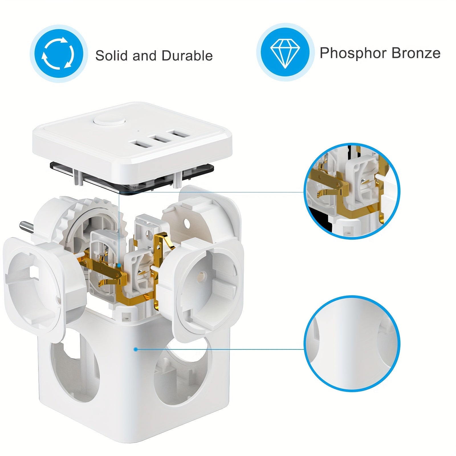 6-in-1 Power Strip Cube Outlet with 3 USB Ports Surge Protection 2500W for Home Office Travel