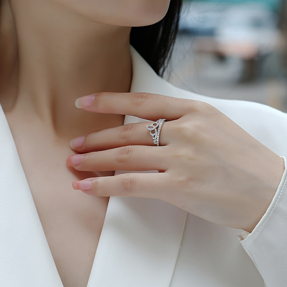 Sterling Silver Moissanite Crown Ring for Engagement Wedding Anniversary