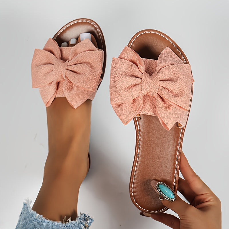 Ladies Flat Sandals Bowknot Open-Toe Non-Slip Casual Beach Shoes