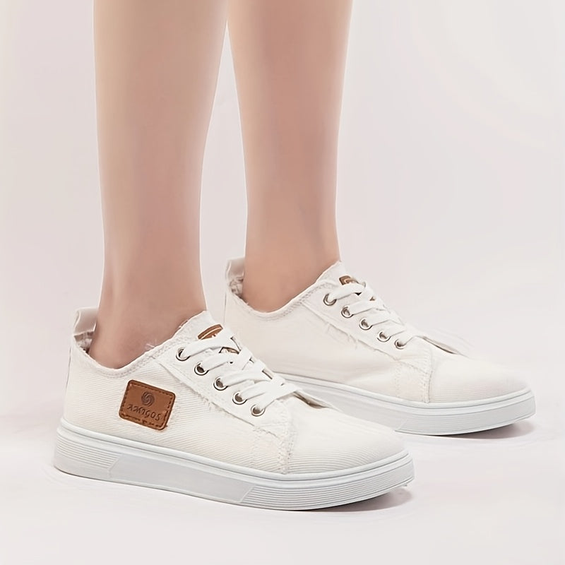 Women’s White Brown Low-Top Sneakers Breathable Casual Shoes