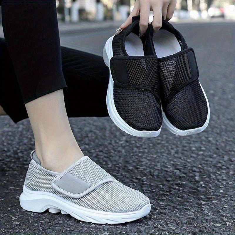Women Breathable Mesh Slip-On Sneakers Low-Top Casual Shoes Black White