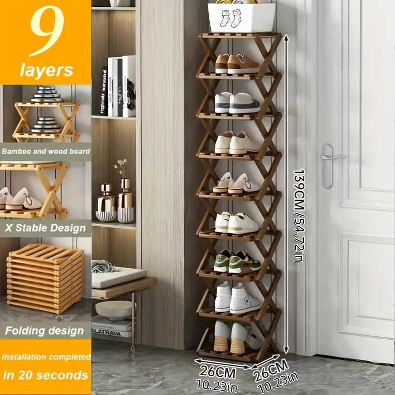 5-9 qavatli o'raladigan bambuk poyabzal javoni, joyni tejash, yig'ish shart emas