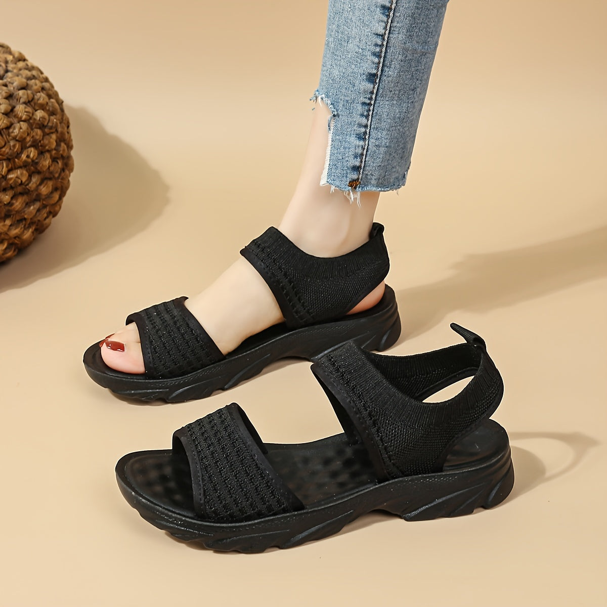 Women's Breathable Knit Slide Sandals Open Toe Soft Sole Summer Footwear