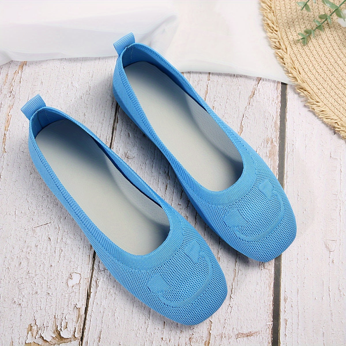 Women's Red Slip-On Knit Shoes Square Toe Breathable Casual Footwear